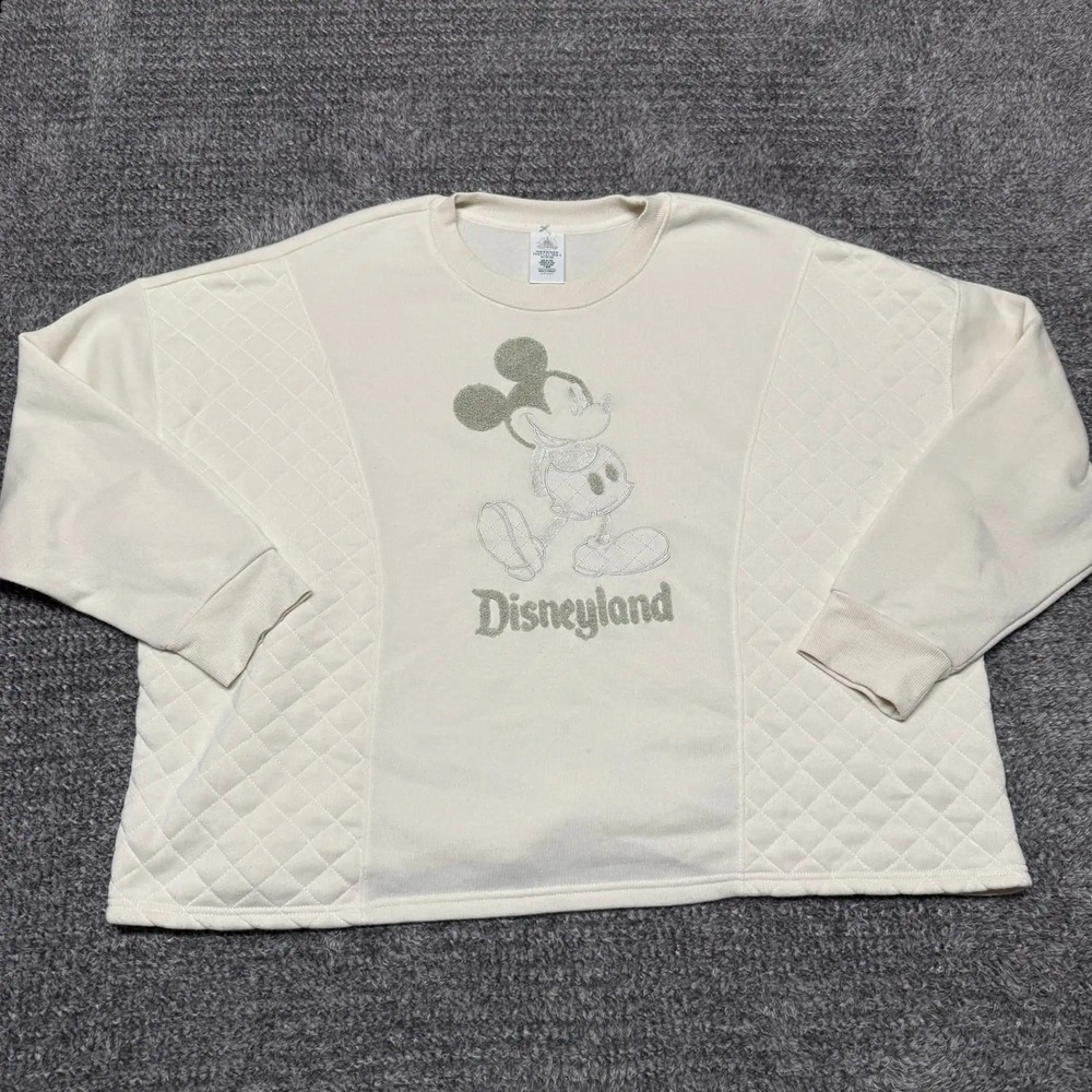 Disney Womens Disneyland Mickey Mouse Sweatshirt Size 2X Cream Quilted
